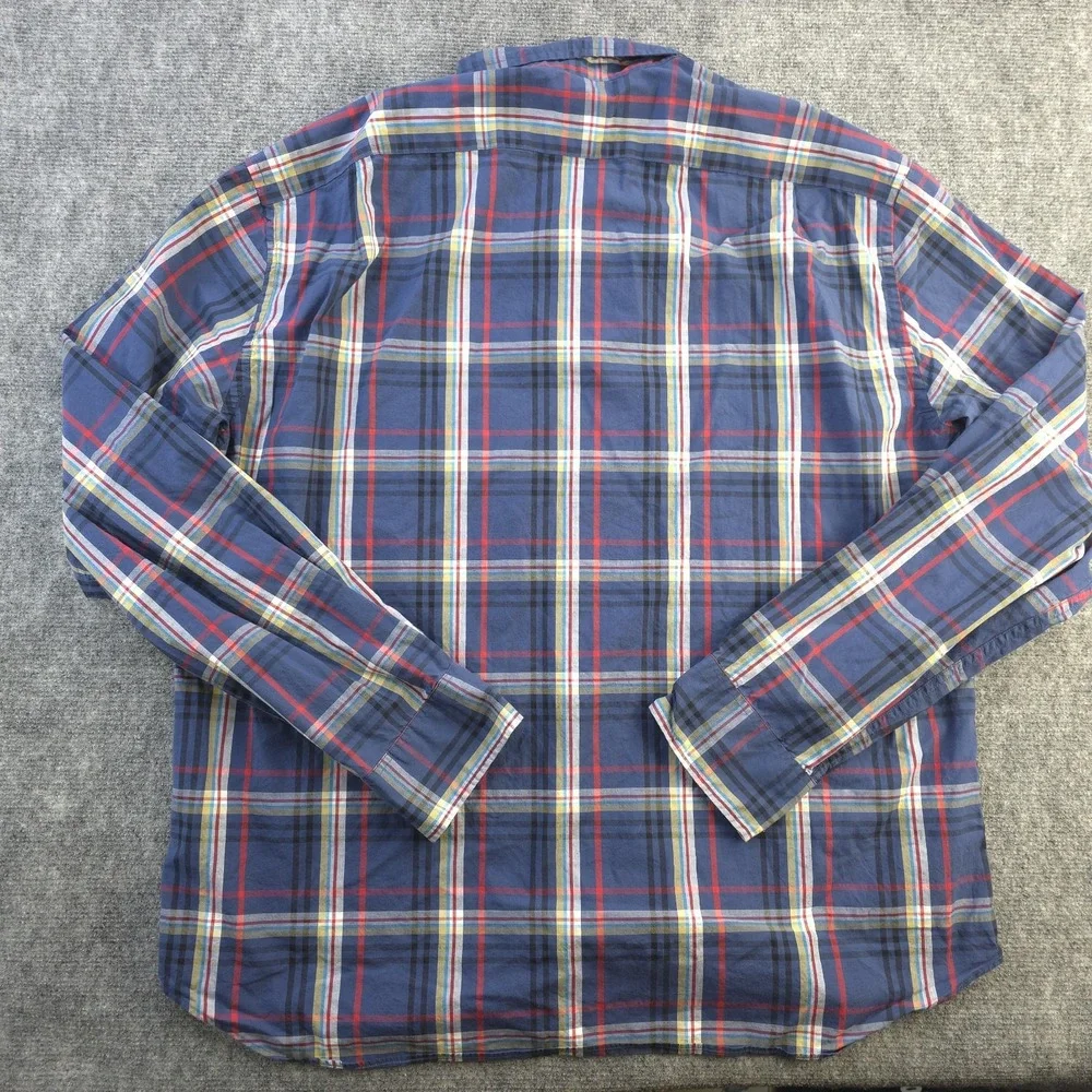 J Crew Flex Washed Shirt 2XL Slim Untucked Blue Plaid Long Sleeve‎ Button Down